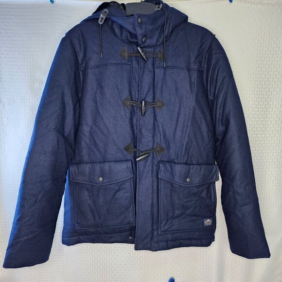 Mens Penfield Wool Blend Toggle Duffle Coat With Hood Navy Blue Size XL - Picture 4 of 9